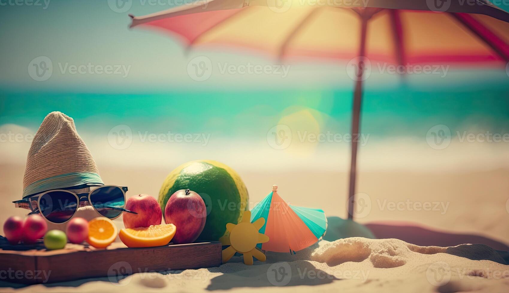 tropical plage avec bain de soleil accessoires, des lunettes de soleil, été vacances concept Contexte photo