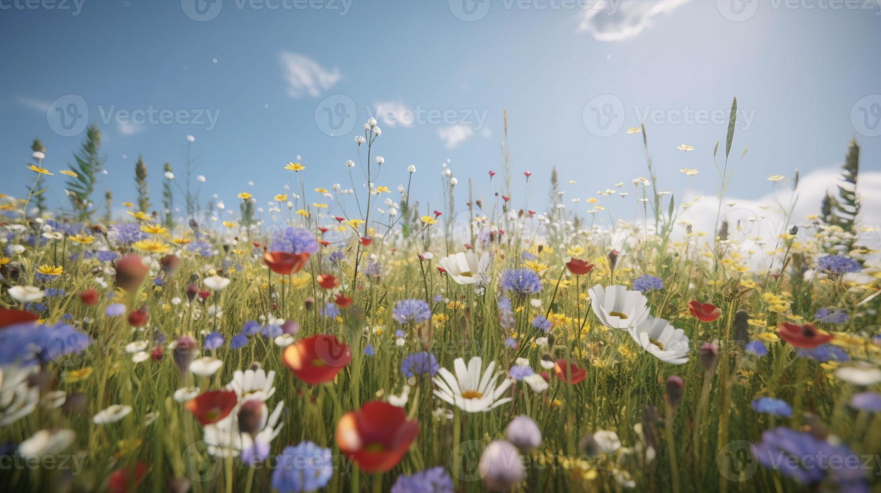 coloré fleurs dans une Prairie sur une ensoleillé été belle journée Prairie avec coquelicots et autre fleurs sauvages photo