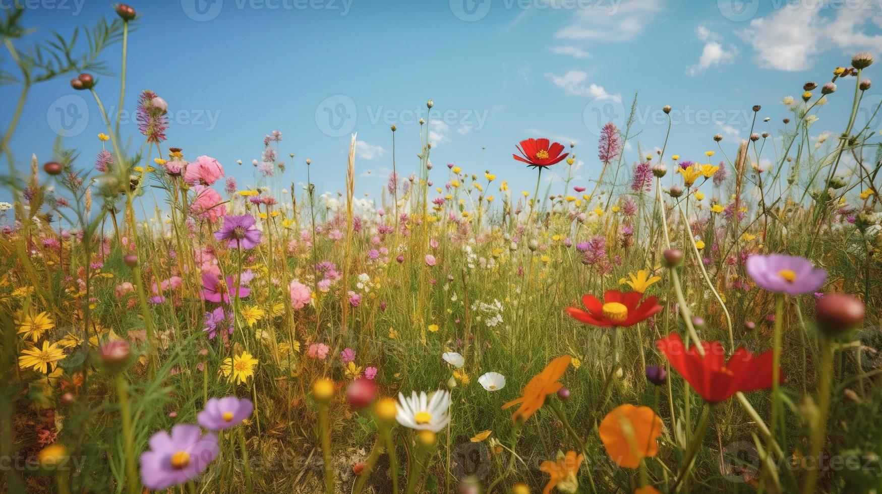 coloré fleurs dans une Prairie sur une ensoleillé été belle journée Prairie avec coquelicots et autre fleurs sauvages photo