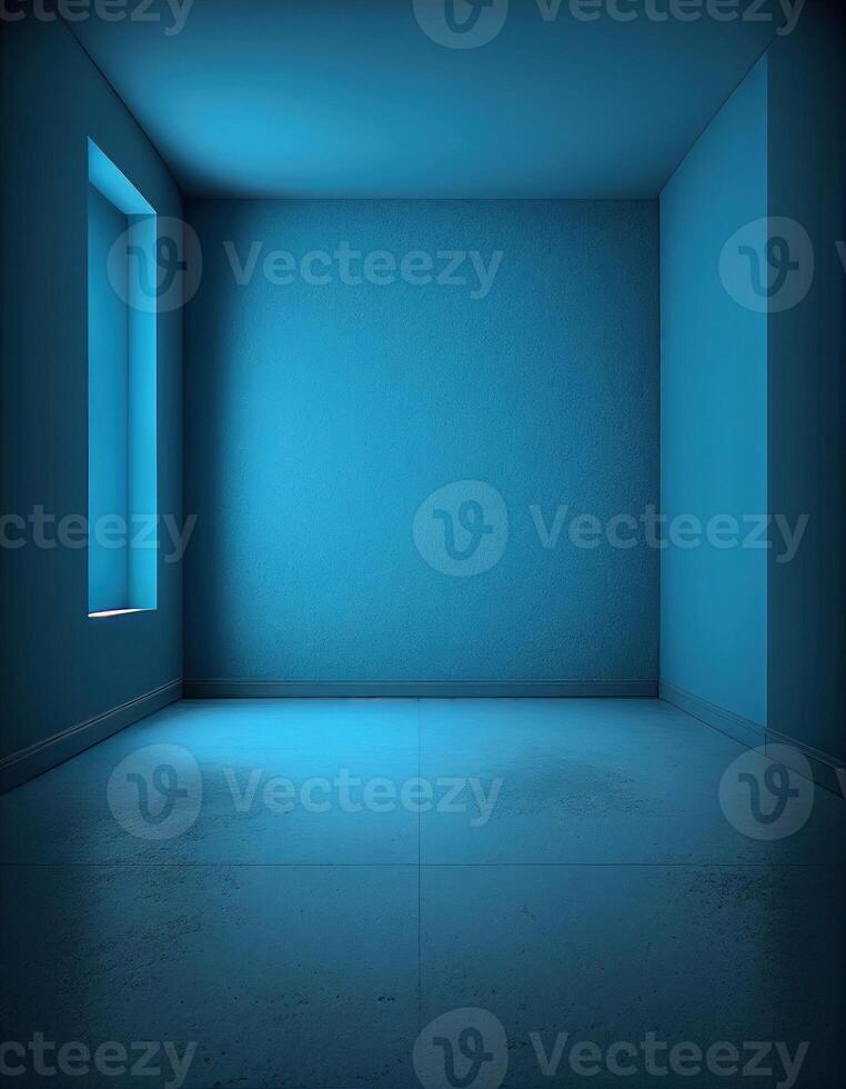 bleu vide studio chambre, établi avec génératif ai photo