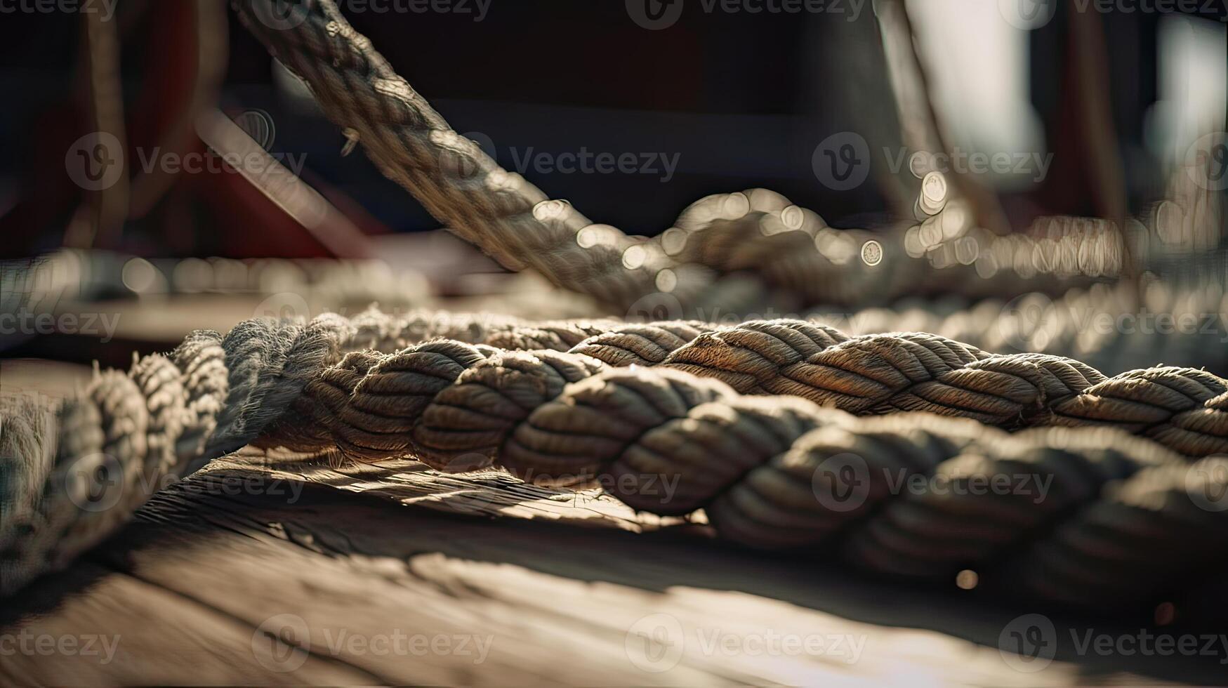 Cordes de un vieux voile navire gore putain. génératif ai. photo