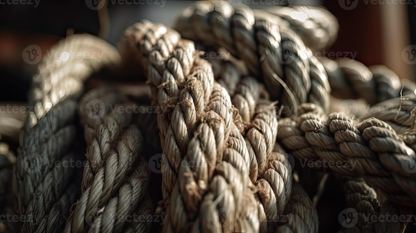 Cordes de un vieux voile navire gore putain. génératif ai. photo