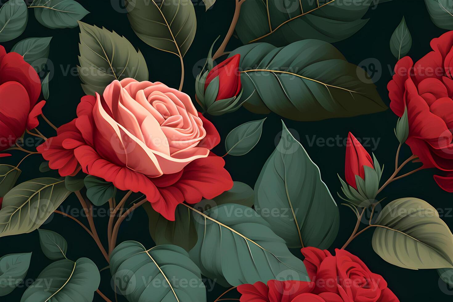 sans couture modèle Contexte conception avec rouge des roses pour printemps. illustration conception par génératif ai. photo