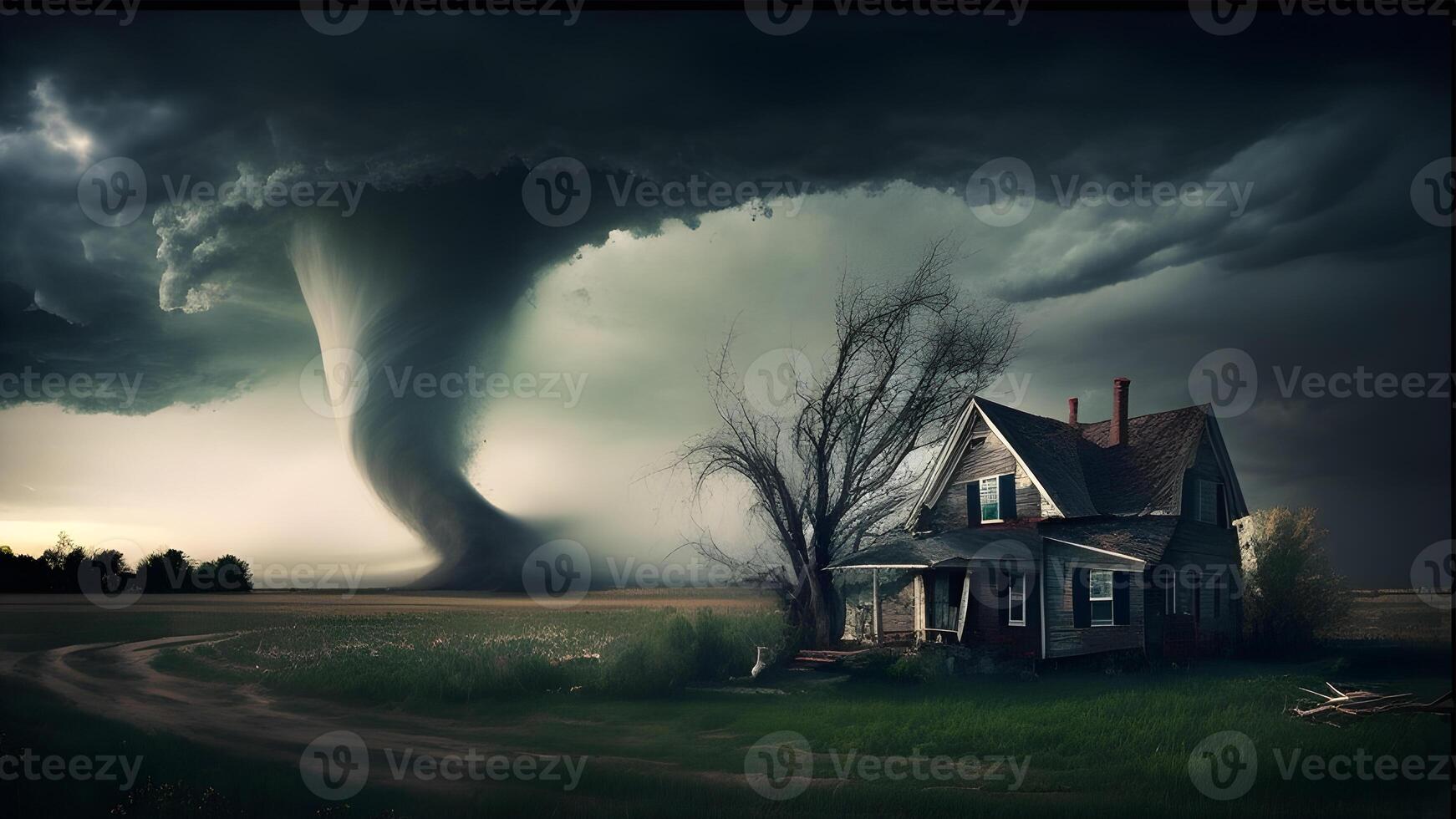 déchaîné tornade orage des nuages plus de le ville illustration conception. génératif ai. photo