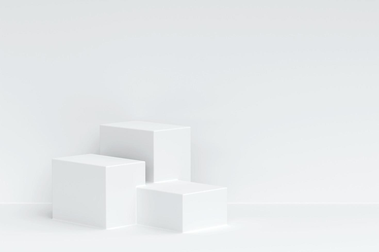 Trois blanc carré piédestal podium et blanc mur toile de fond. blanc minimal mur scène pour produit afficher présentation, 3d le rendu photo