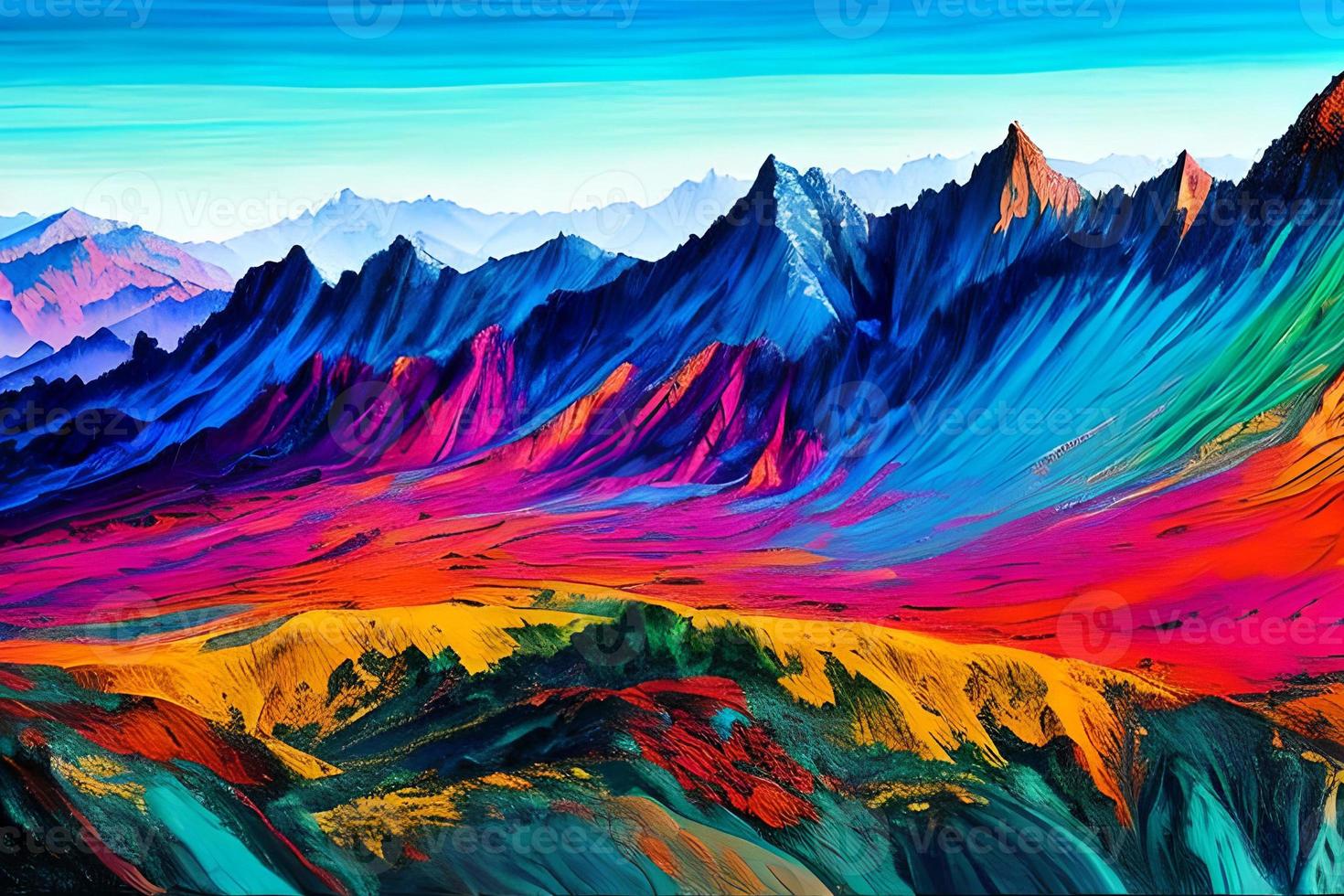 l'eau Couleur ou pétrole La peinture bien art illustration de abstrait coloré panoramique Montagne et la nature impression numérique art. photo