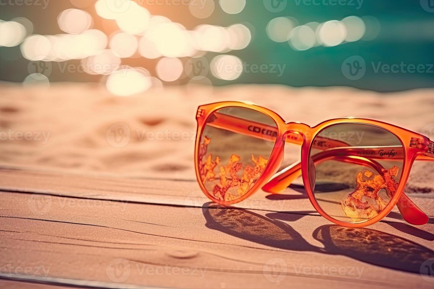 tropical plage avec bain de soleil accessoires, des lunettes de soleil, été vacances concept Contexte photo