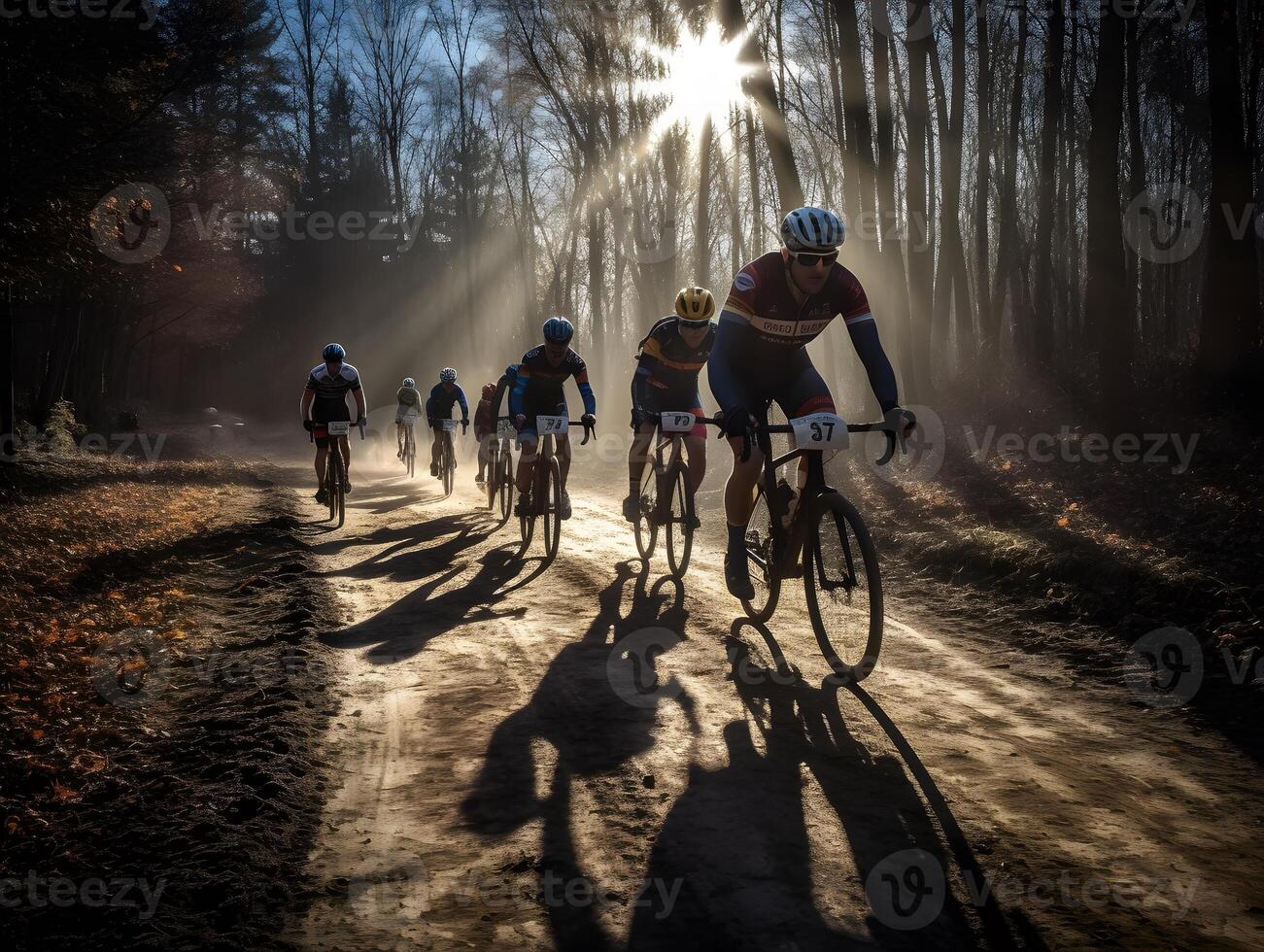 vélo les athlètes dans une course, cyclistes sur une vélo marathon course. ai généré photo