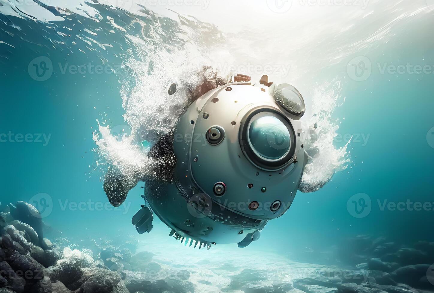 robot nager dans le mer.génératif ai photo