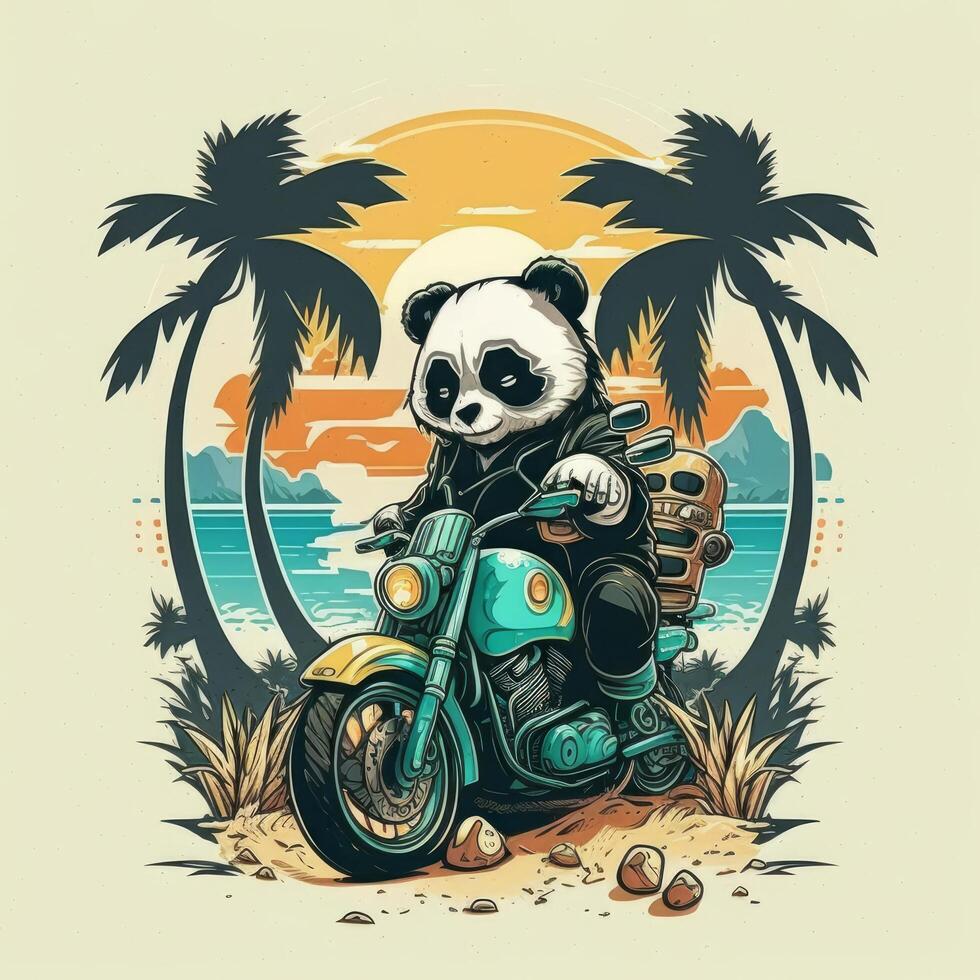 graphique t chemise vecteur de une mignonne Panda sur moto génératif ai photo