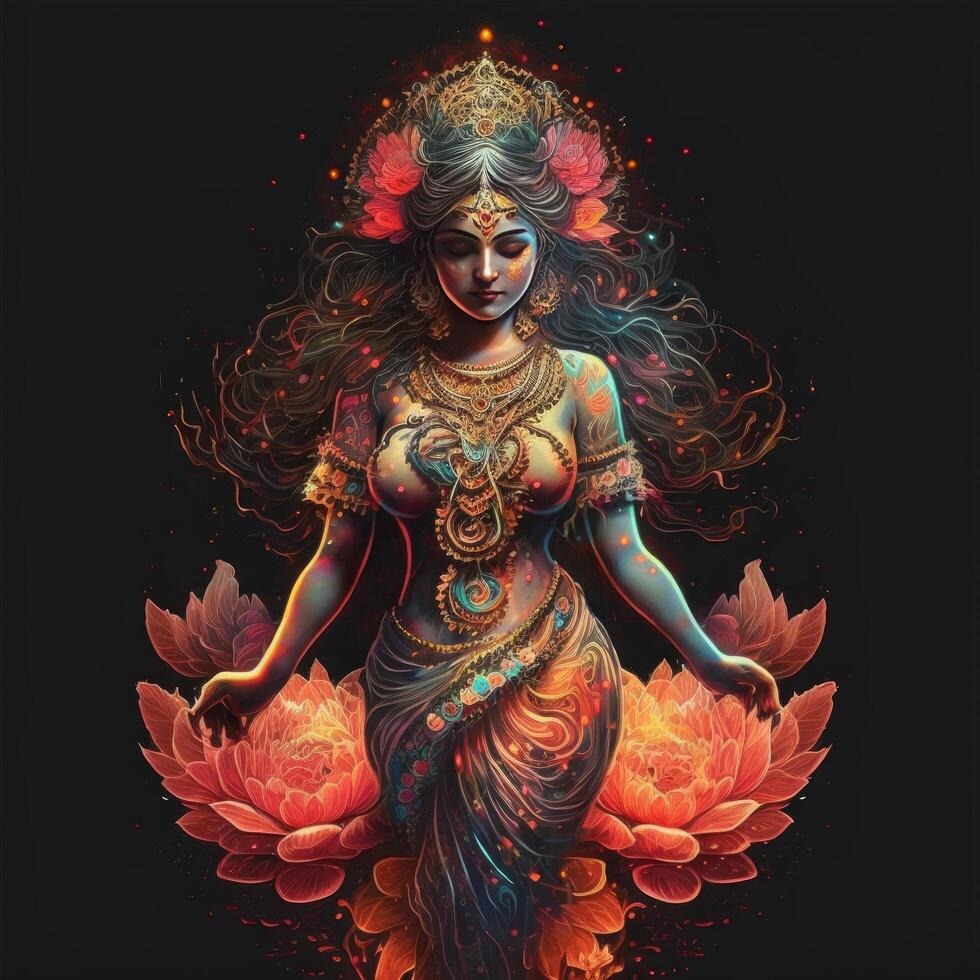 psychédélique déesse lakshmi plein corps image 8k image génératif ai photo