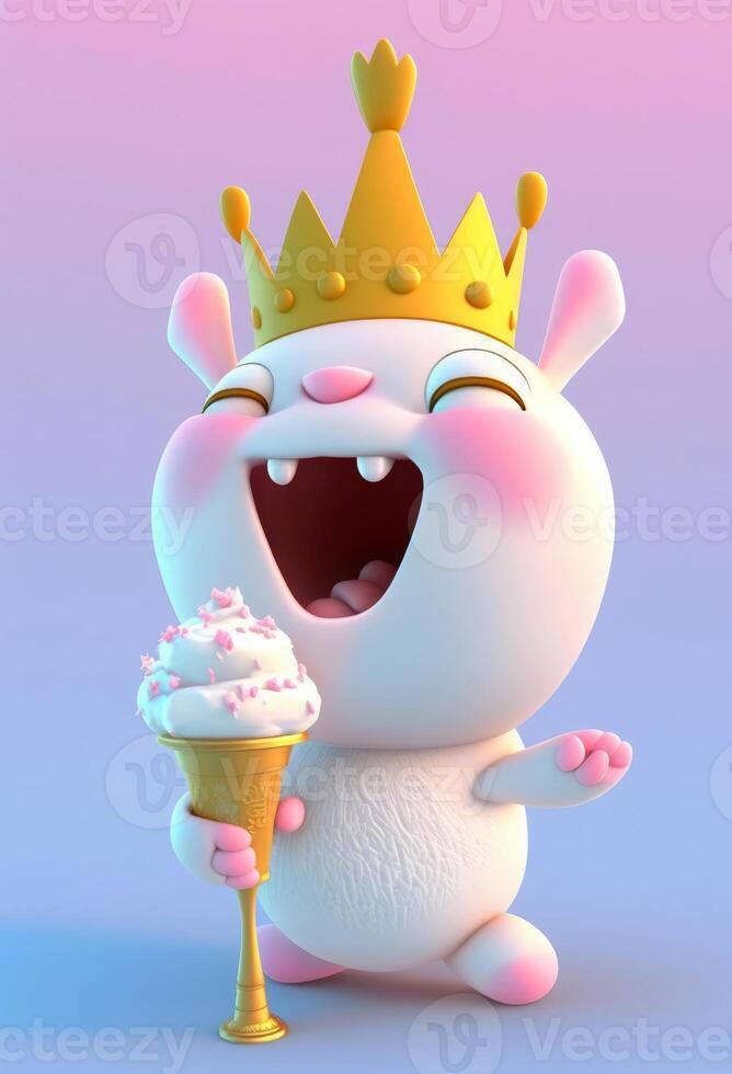 mignonne dessin animé personnage en mangeant la glace crème génératif ai photo