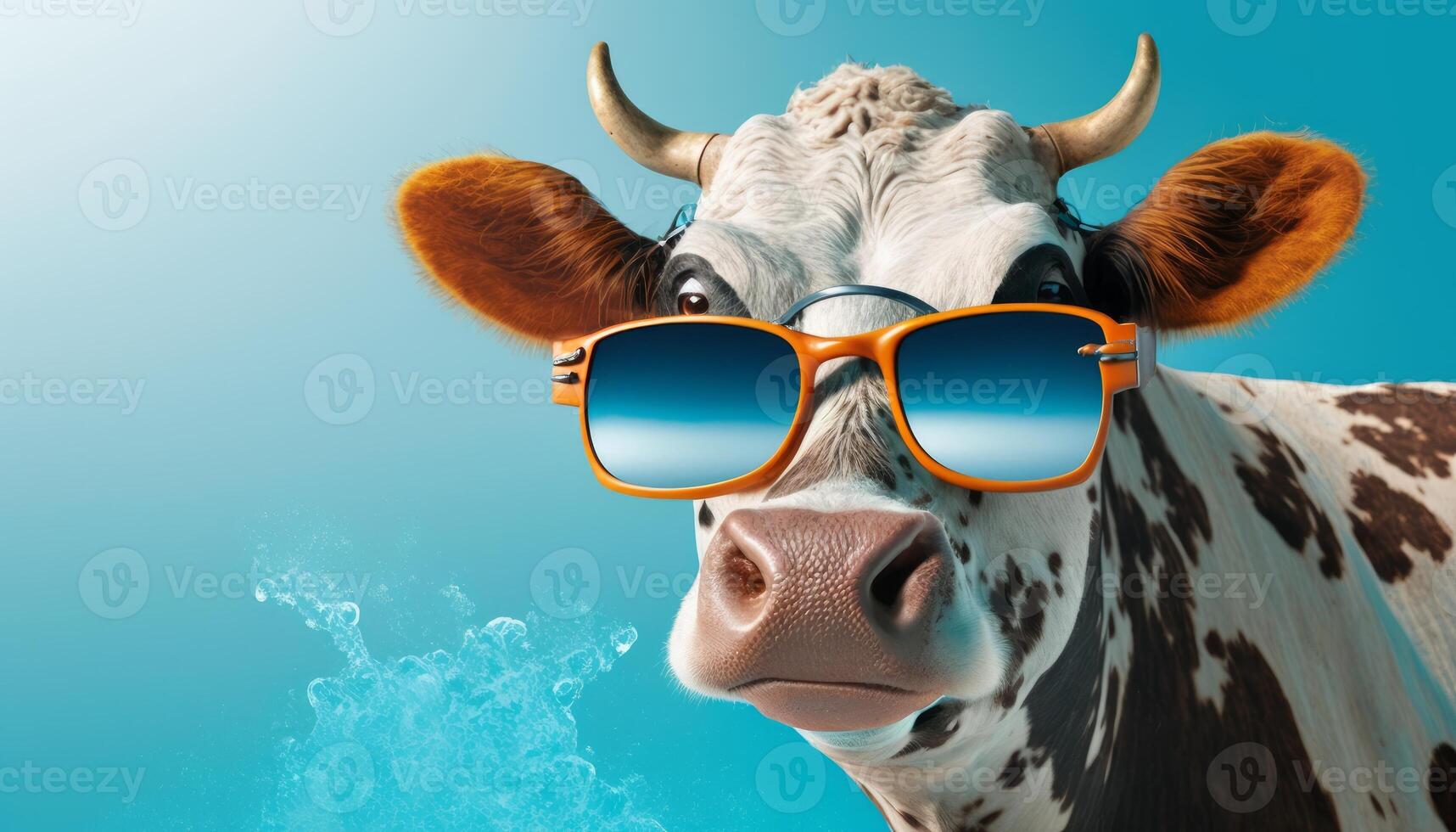 image de marrant blanc vache avec des lunettes de soleil génératif ai photo