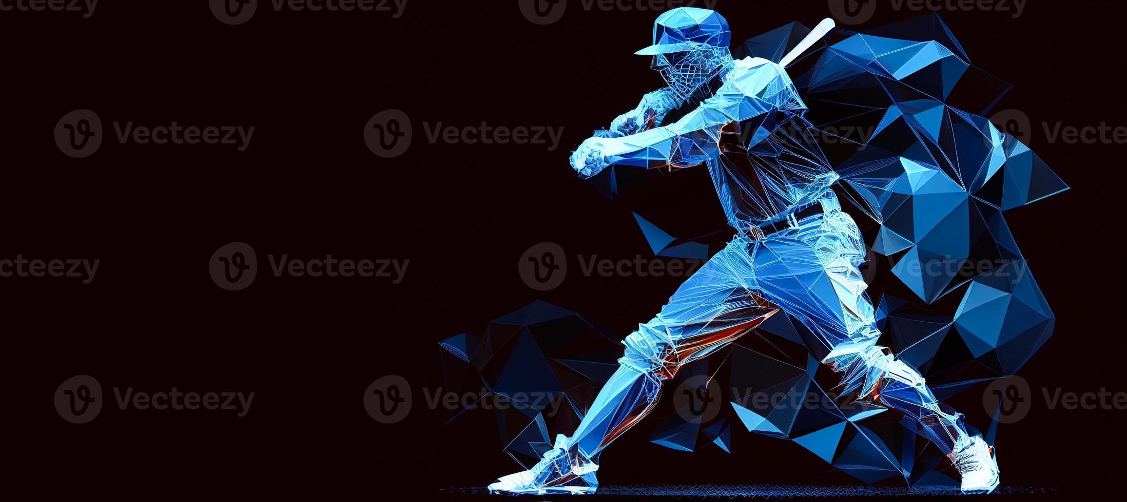 abstrait silhouette de une base-ball joueur sur bleu Contexte. base-ball joueur Battre les coups le balle. illustration ai photo