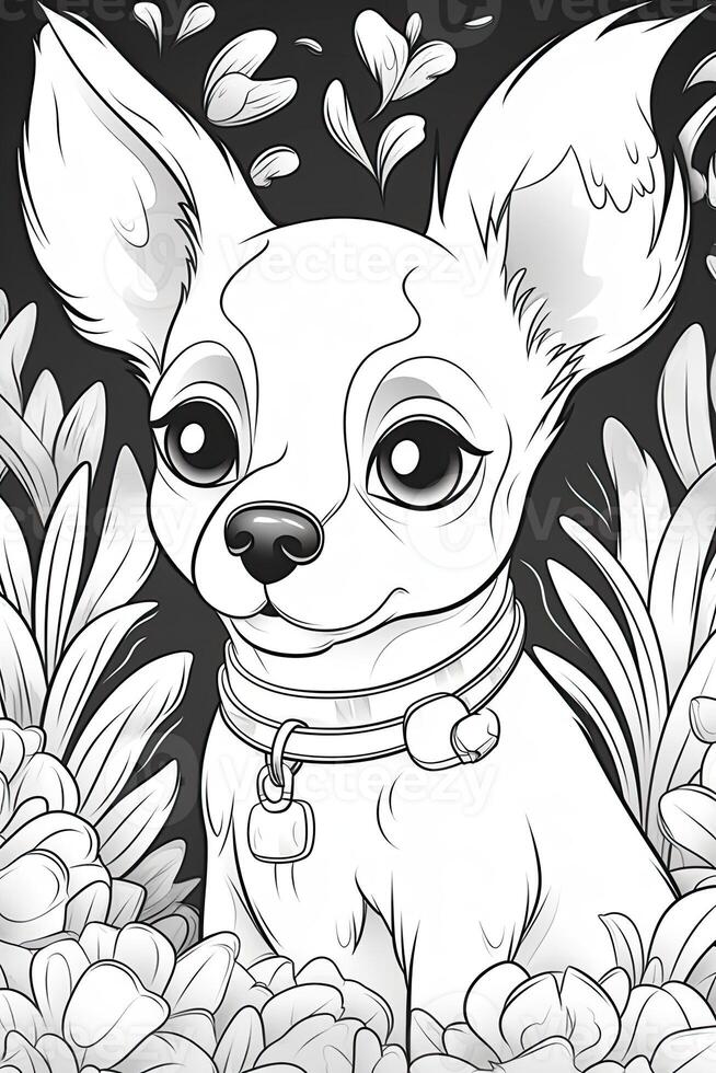 coloration page contour de dessin animé mignonne peu chiot chien. illustration coloration livre pour enfants. génératif ai photo