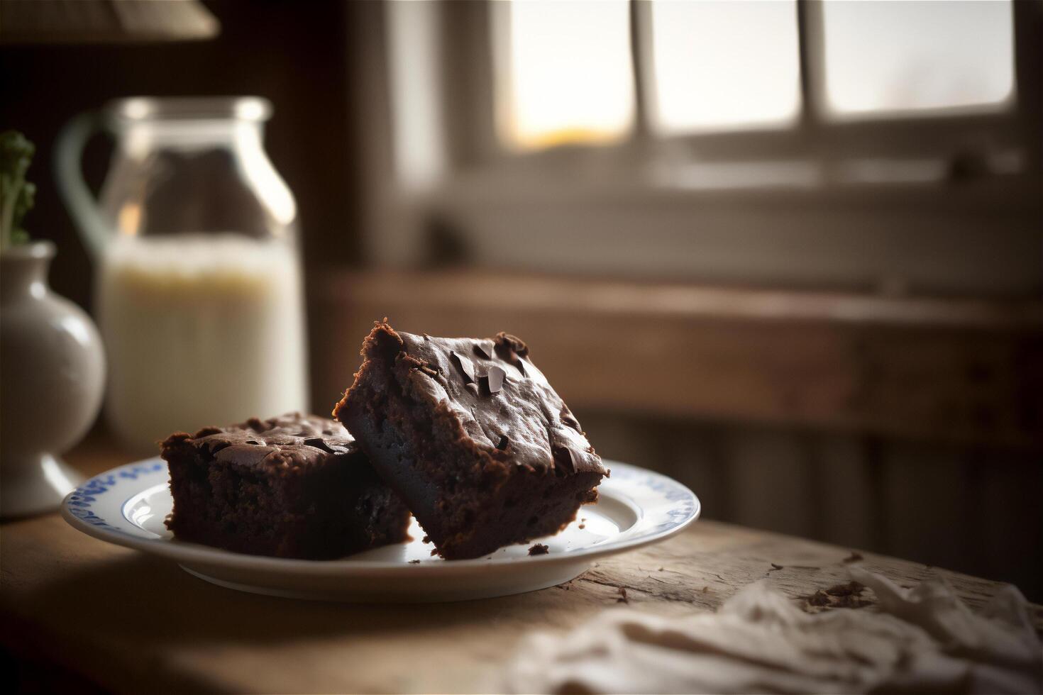 délicieux fait maison Chocolat lutin dans blanc céramique assiette sur rustique en bois tableau. ai généré. sélectif concentrer photo