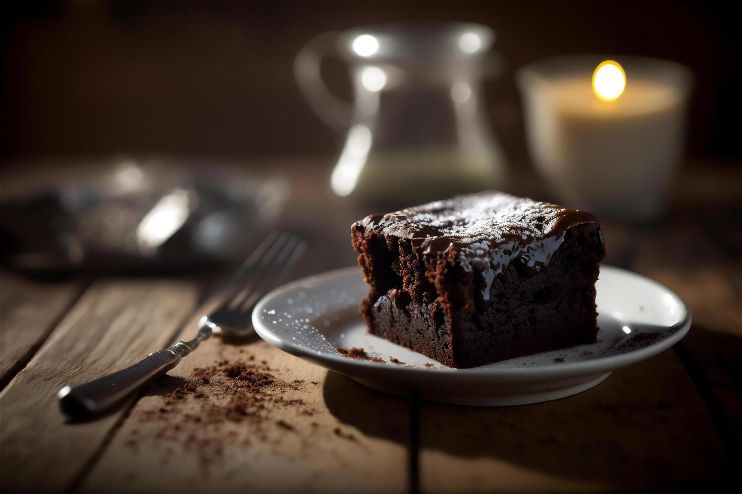 délicieux fait maison Chocolat lutin dans blanc céramique assiette sur rustique en bois tableau. ai généré. sélectif concentrer photo