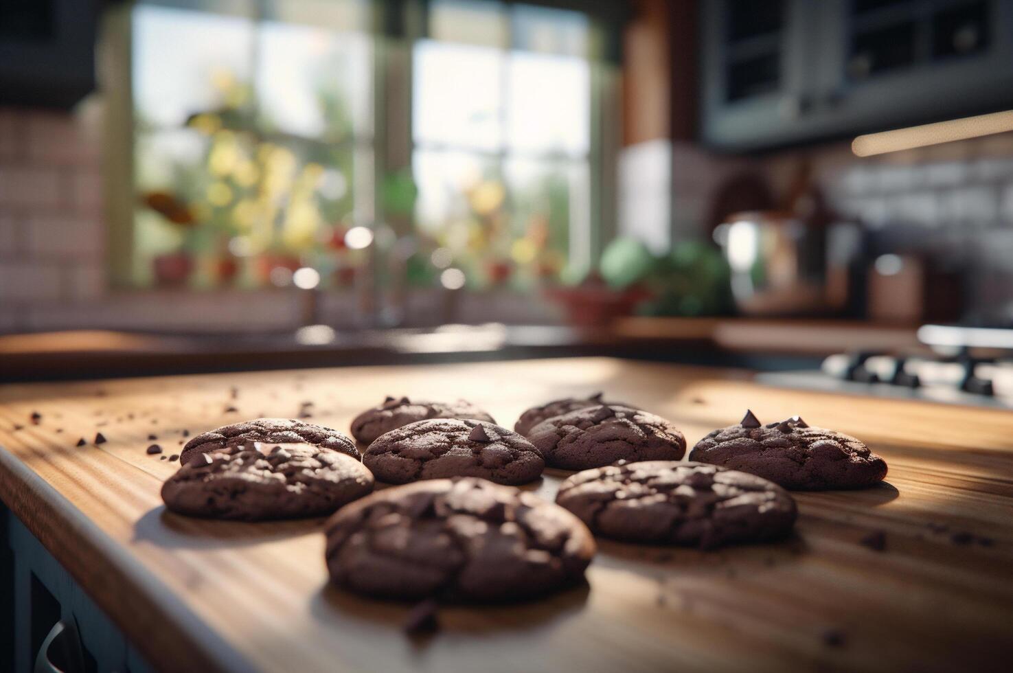 délicieux fait maison des chocolats biscuits sur rustique en bois tableau. ai généré photo