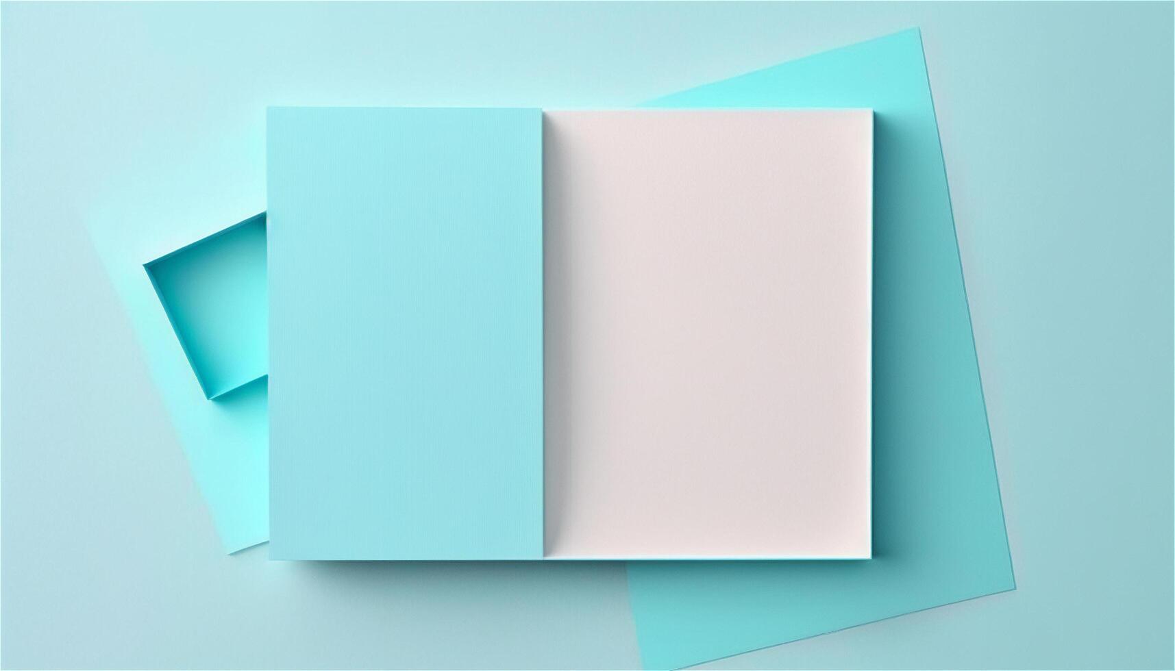 pastel bleu vide papier texture Contexte modèle, bannière pour publicité. rectangulaire géométrique formes. copie espace. espace pour texte. ai généré. photo