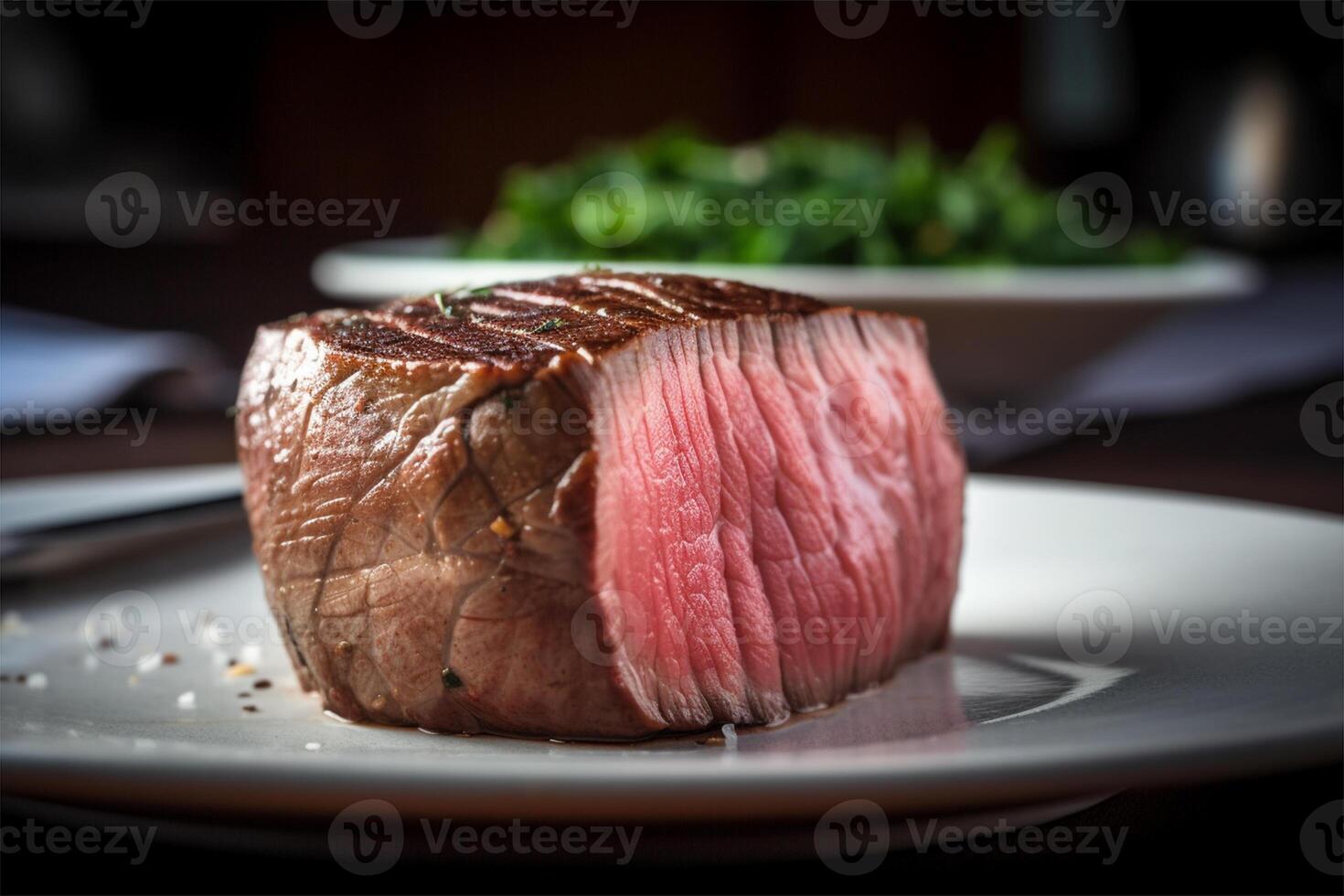 brut biologique du boeuf filet mignon plus de une en bois compteur sur foncé Contexte. génératif ai photo