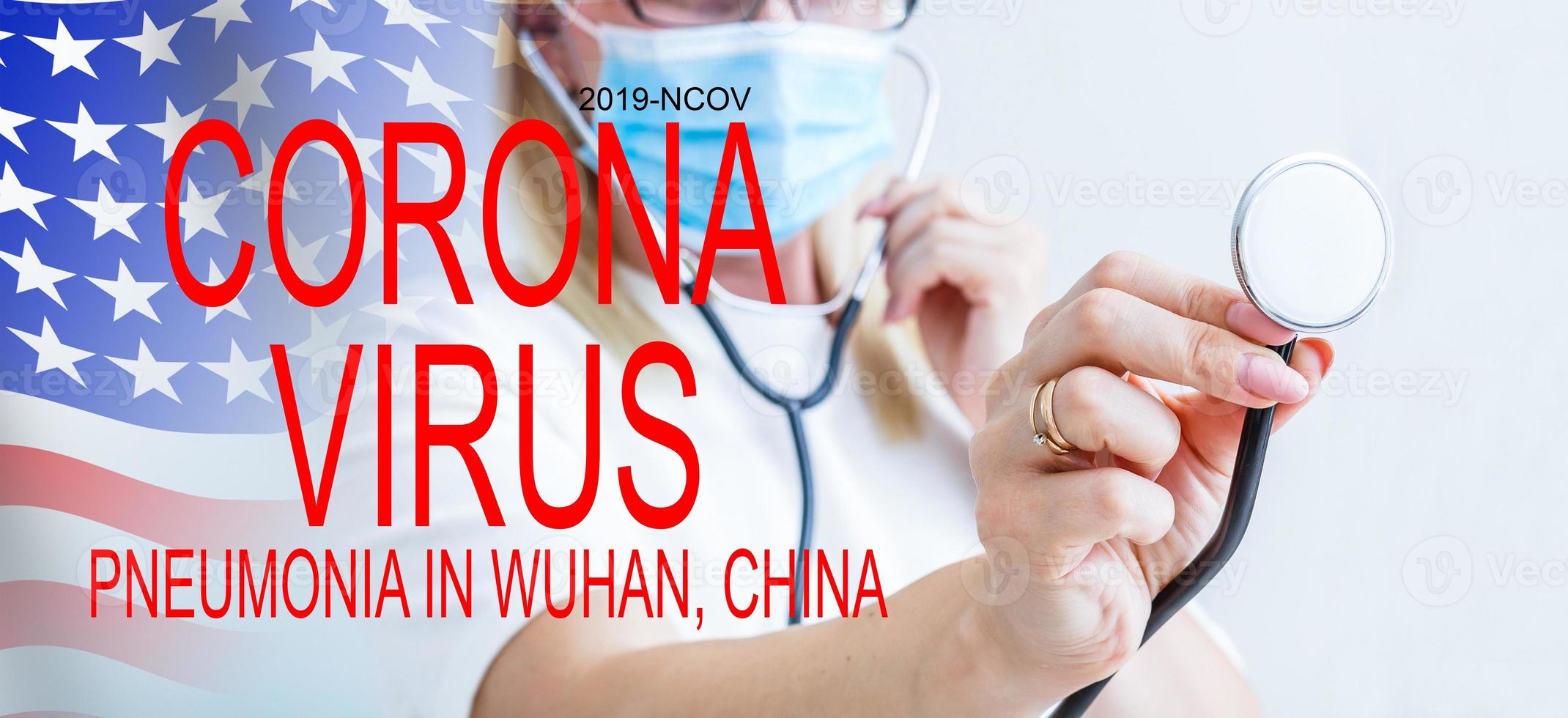 chinois virus, une rouge ordinateur clavier avec Etats-Unis drapeau, un alerte une coronavirus photo