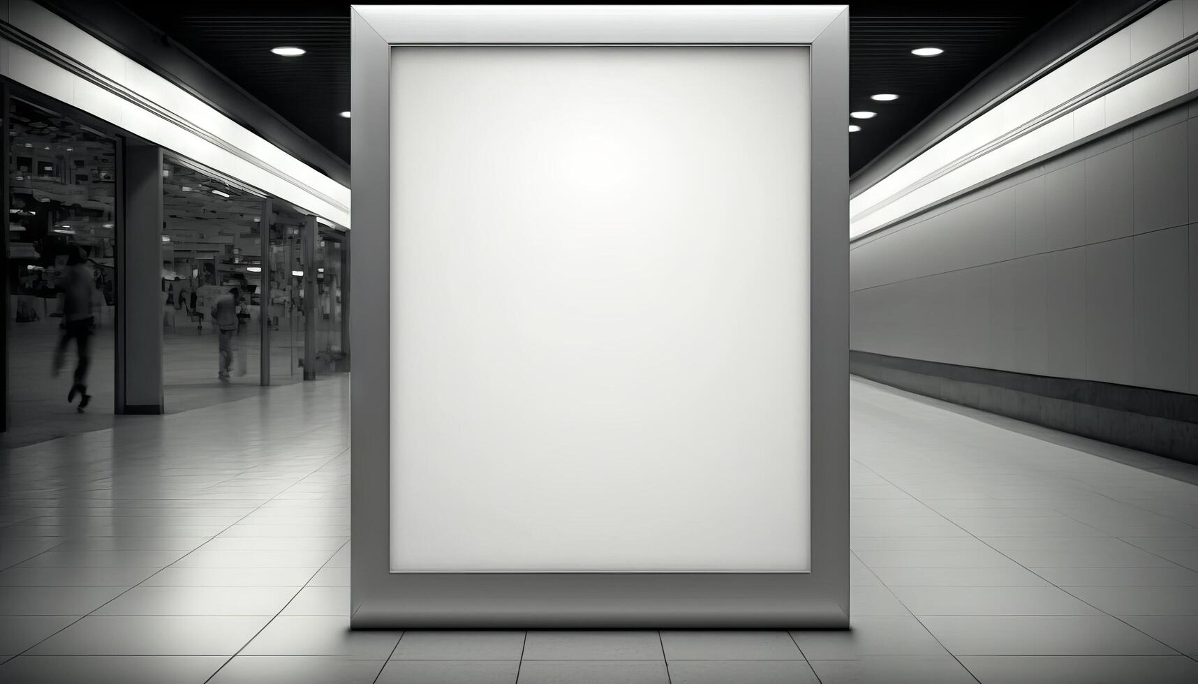 Vide affiche panneau d'affichage attaché mur avec copie espace pour votre texte message dans moderne achats centre commercial.génératif ai photo