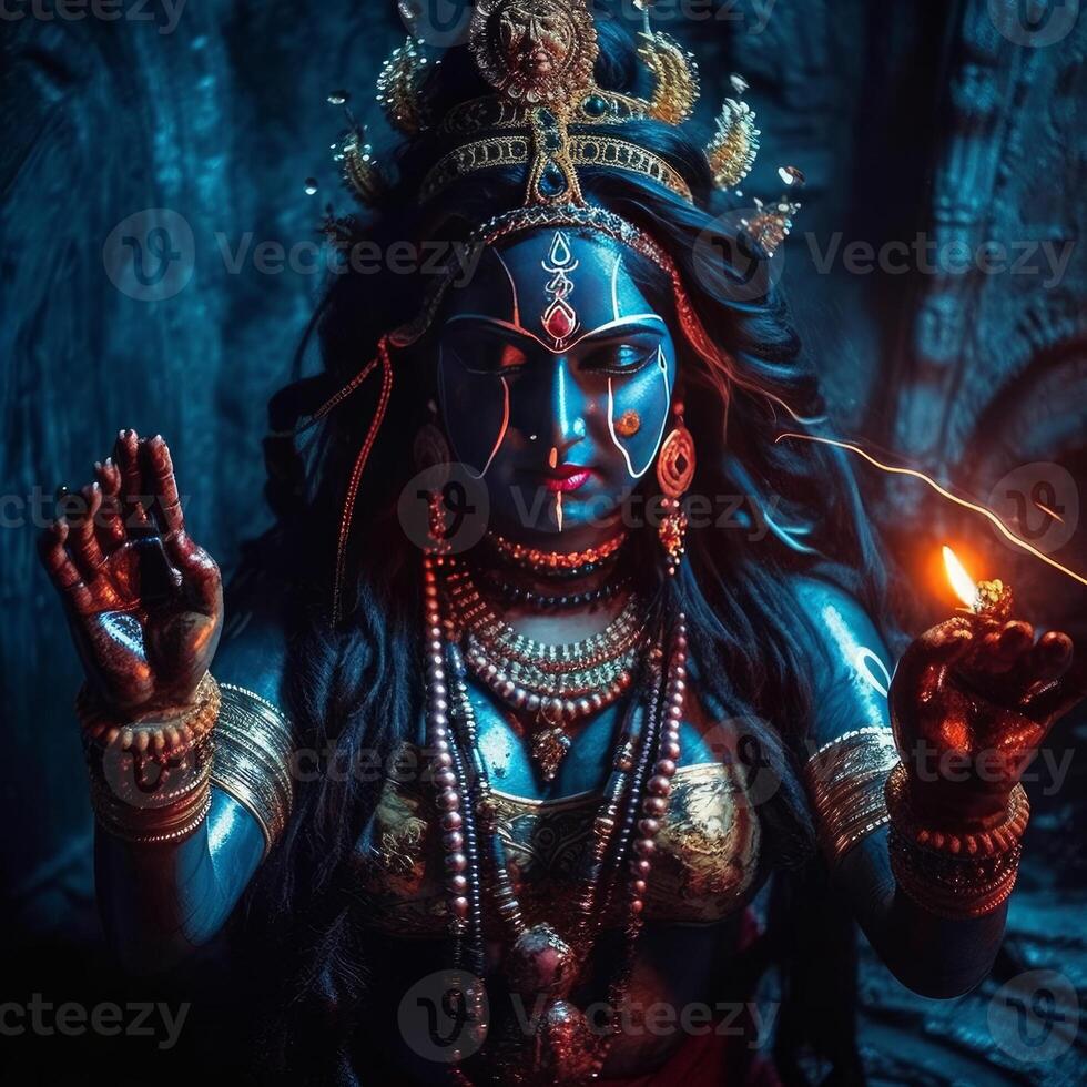 un adorable portrait de kali mata hindou déesse génératif ai photo