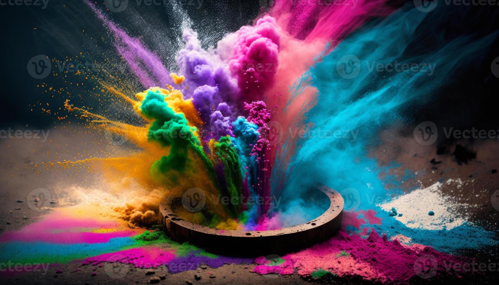 Holi couleurs poudre explosion avec différent couleurs proche en haut image photo