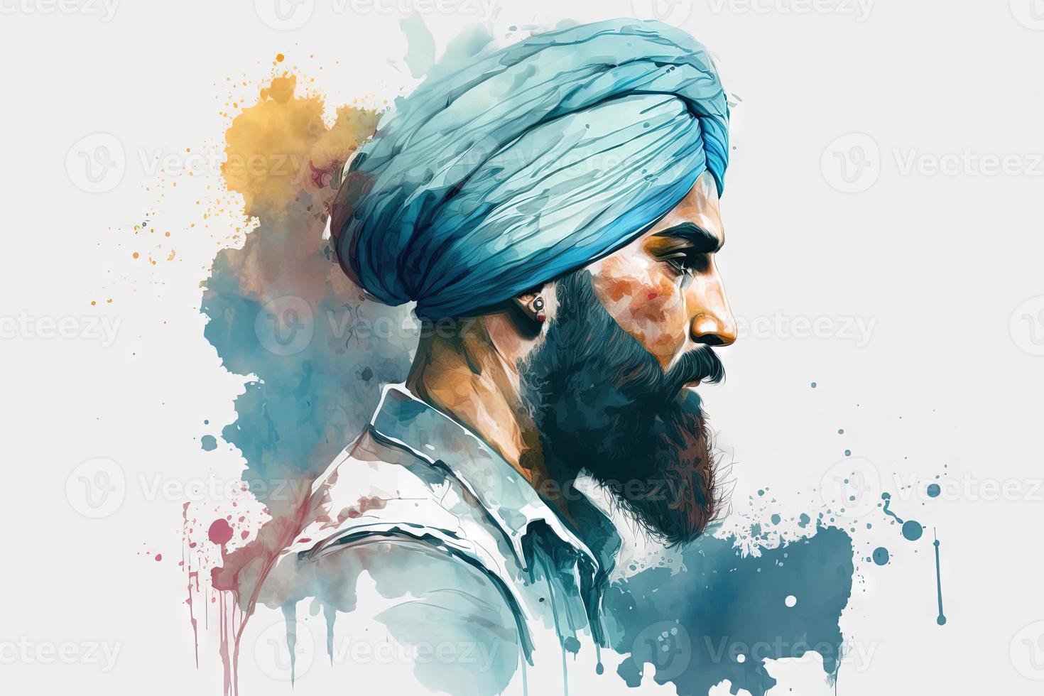 magnifique lumière bleu sikh punjabi homme aquarelle photo