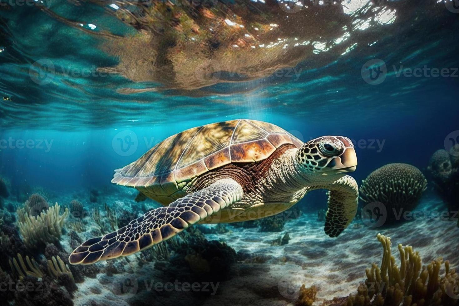 vert mer tortue nager corail photo