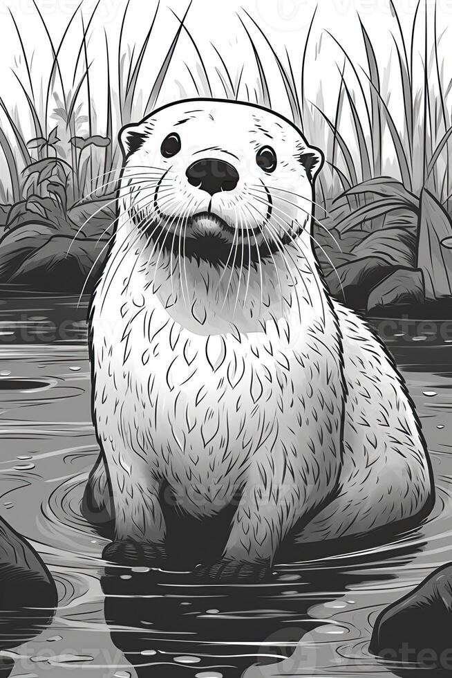 coloration livre page. dessin animé animaux pour enfants, loutre. génératif ai photo