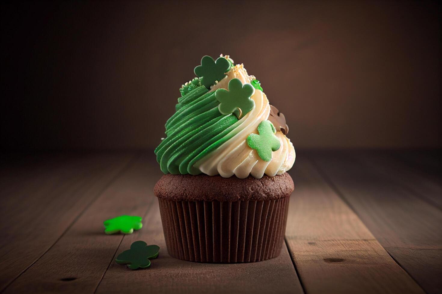 petit gâteau décoré avec trèfle feuilles pour st. patrick's journée génératif ai photo