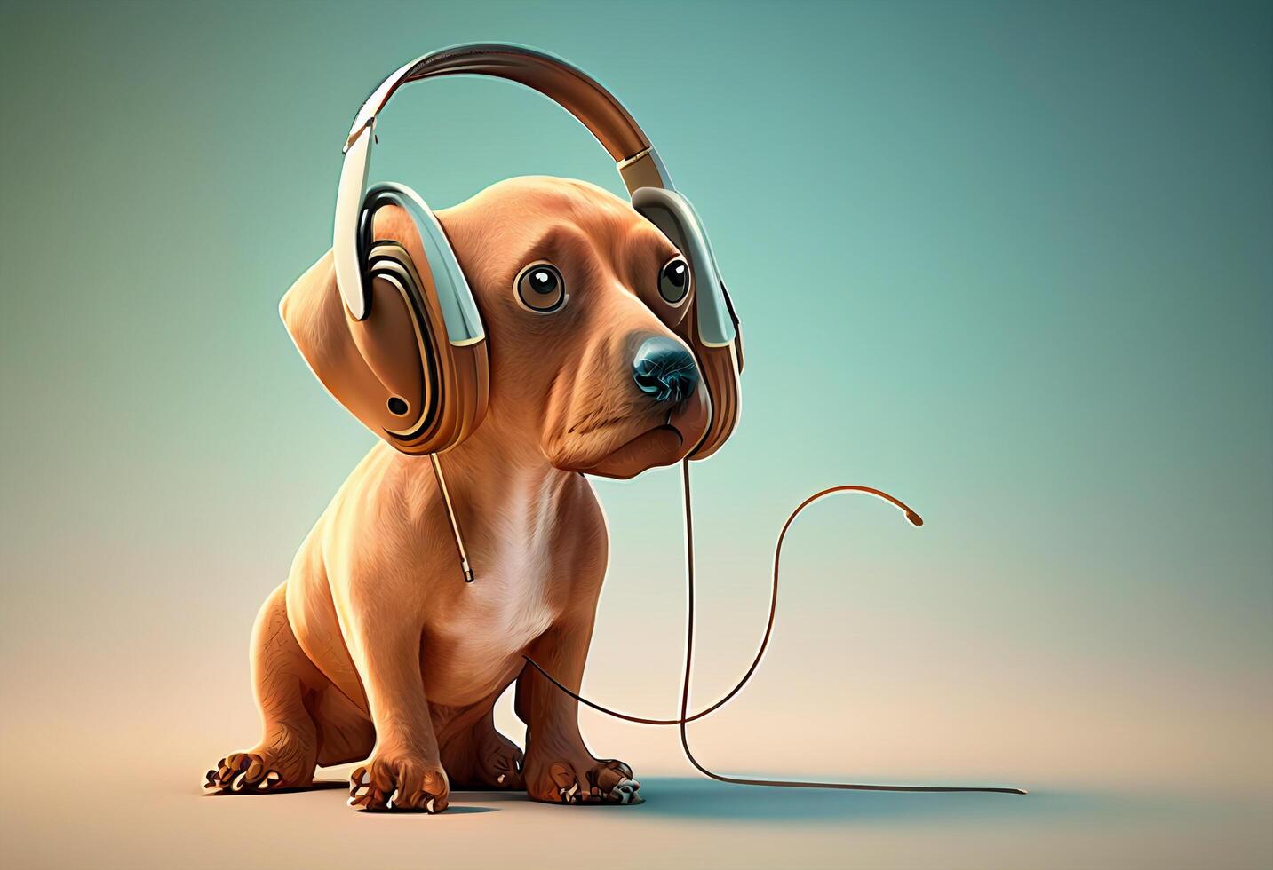 chien écoute à la musique avec écouteurs sur bleu Contexte. 3d illustration génératif ai photo