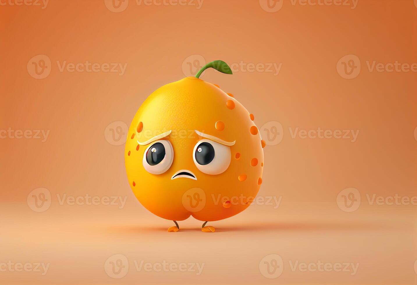 dessin animé citron personnage sur une Orange Contexte. 3d le rendu. génératif ai photo