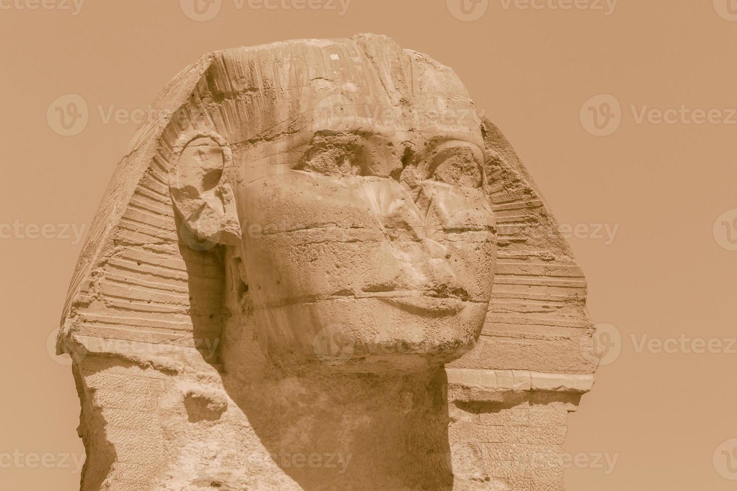 proche en haut de tête de génial sphinx de gizeh, Egypte photo