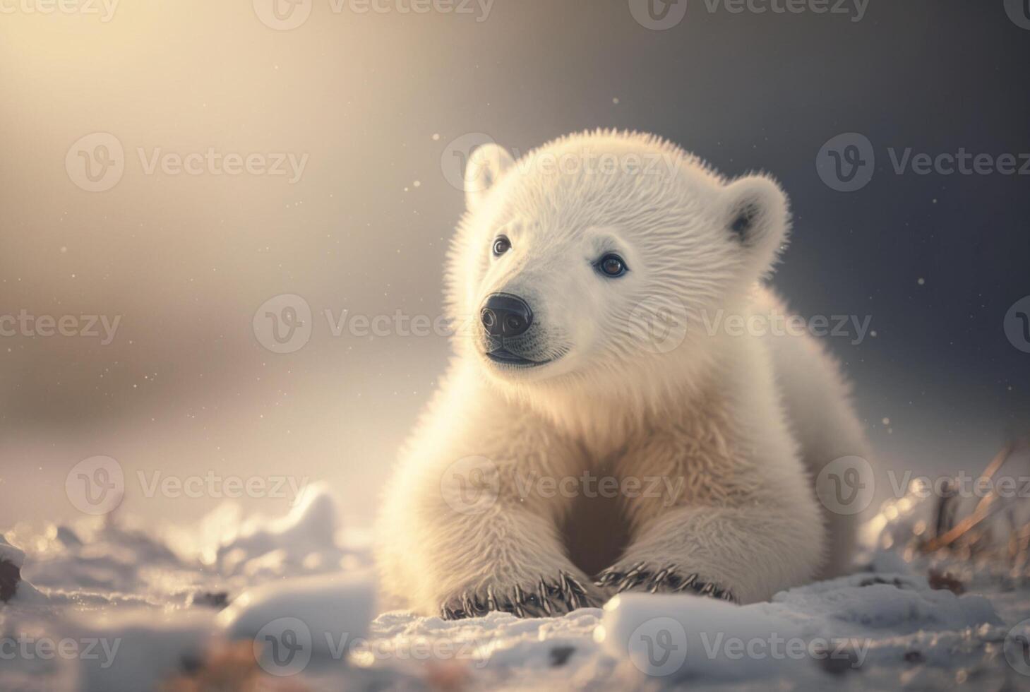 mignonne bébé polaire ours dans neige l'hiver. génératif ai photo