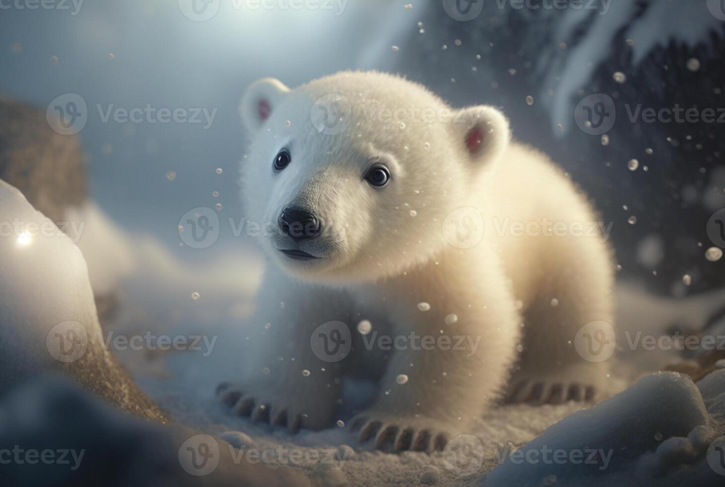 mignonne bébé polaire ours dans neige l'hiver. génératif ai photo