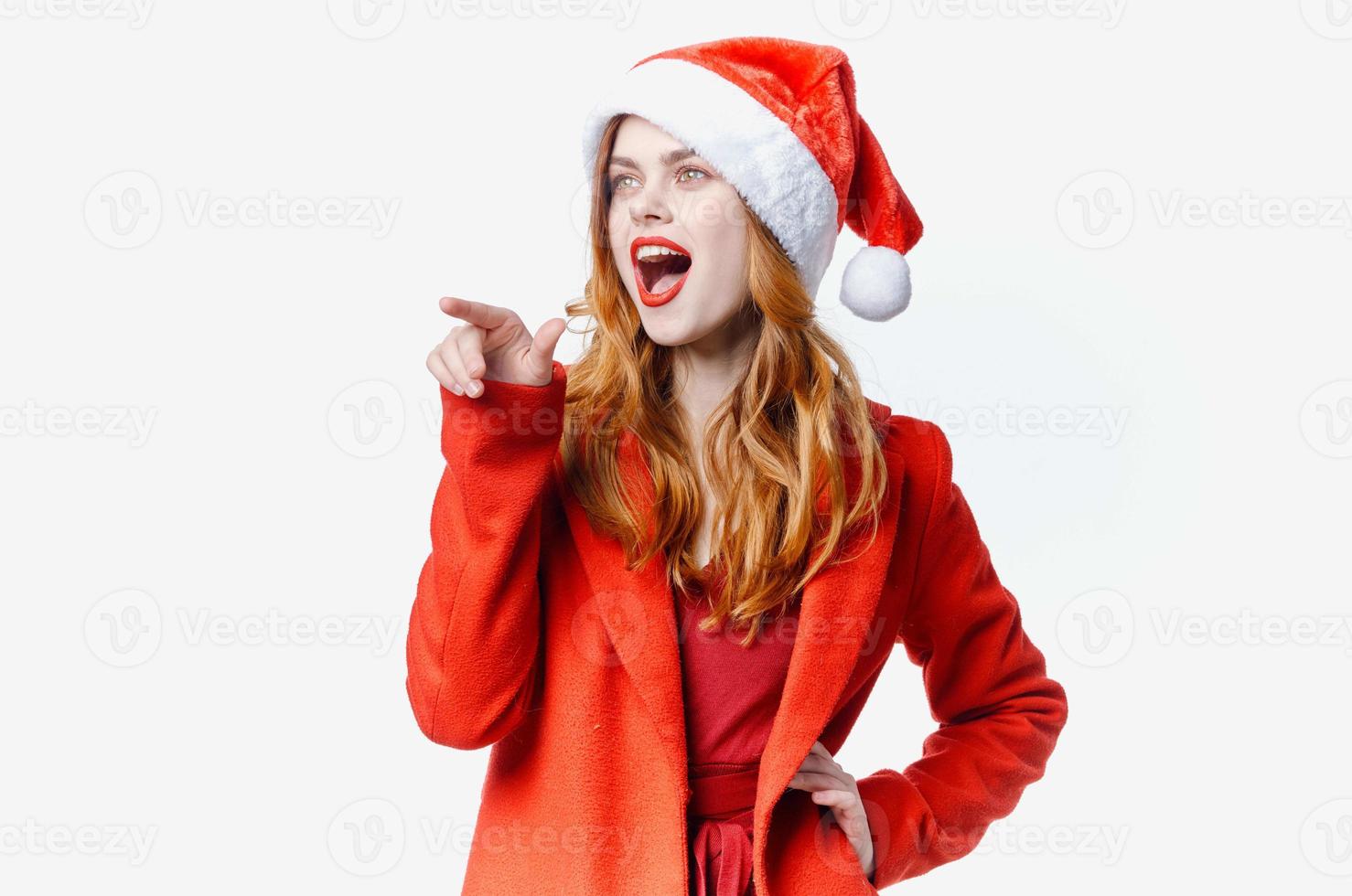 femme portant Père Noël costume mode de vie vacances Noël lumière Contexte photo