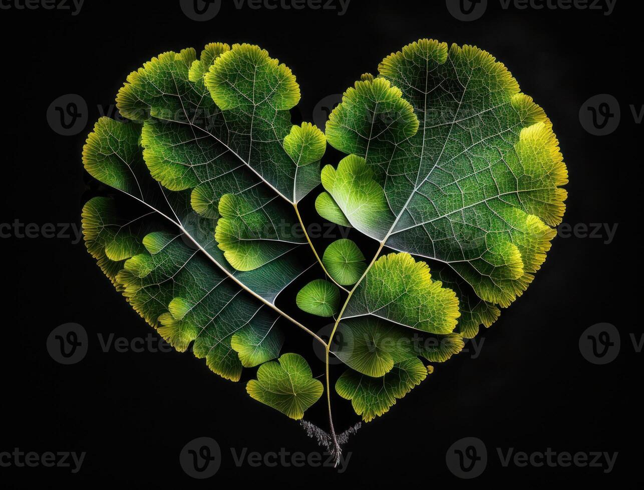 vert cœur fabriqué par ginkgo biloba feuilles environnement protection concept établi avec génératif ai La technologie photo