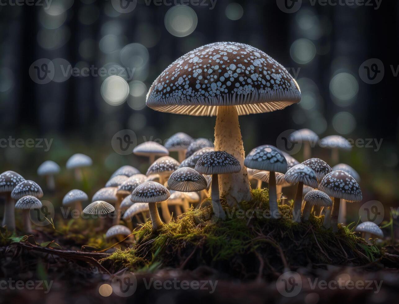 fantaisie champignon paysage dans le forêt établi avec génératif ai La technologie photo