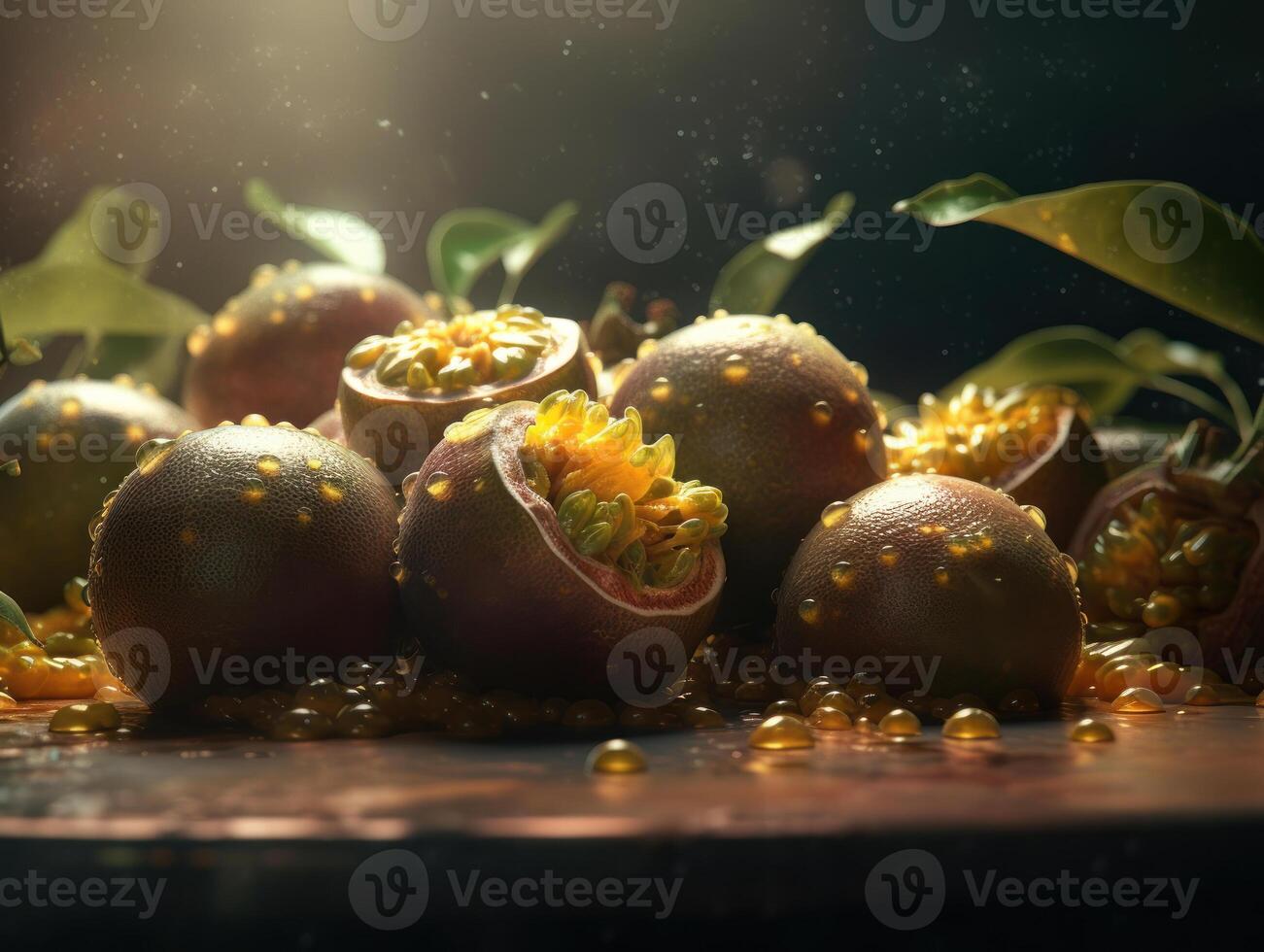 magnifique biologique Contexte de fraîchement choisi passion fruit établi avec génératif ai La technologie photo