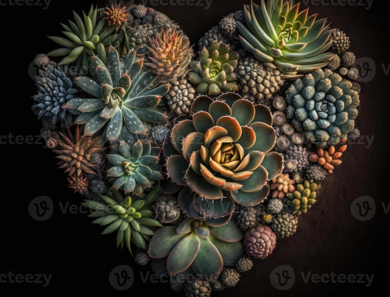 vert cœur fabriqué par divers plantes succulentes environnement protection concept établi avec génératif ai La technologie photo