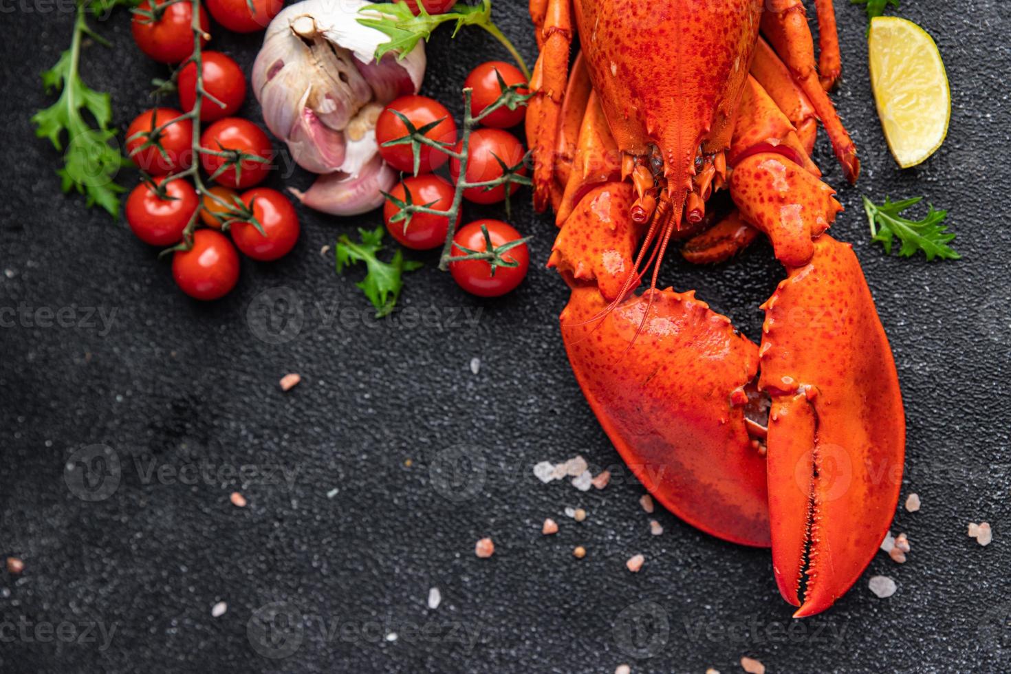 Frais Homard Fruit de mer produit repas nourriture casse-croûte sur le table copie espace nourriture Contexte rustique Haut vue photo