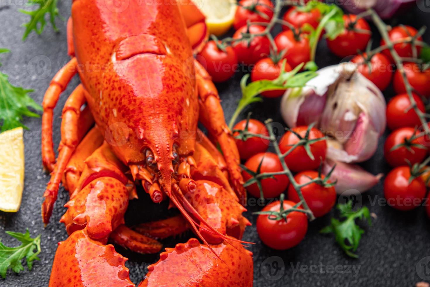 Frais Homard Fruit de mer produit repas nourriture casse-croûte sur le table copie espace nourriture Contexte rustique Haut vue photo