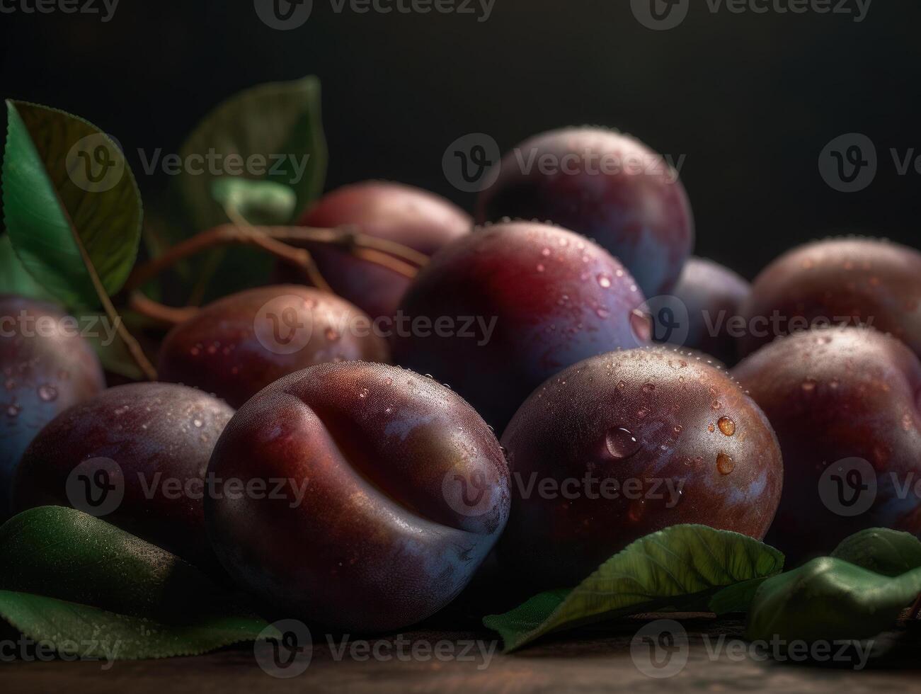 magnifique biologique Contexte de fraîchement choisi prune établi avec génératif ai La technologie photo
