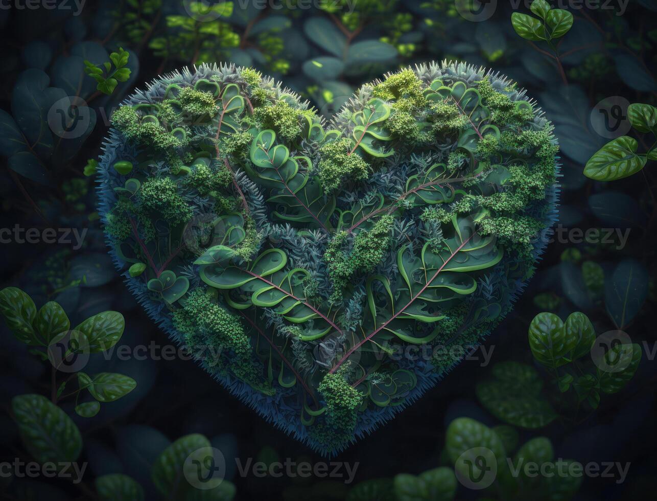 vert cœur fabriqué par feuillage cette représente environnement protection établi avec génératif ai La technologie photo