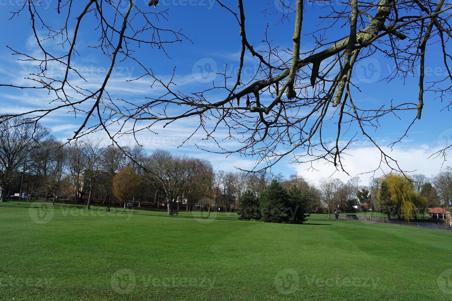 faible angle vue de local Publique parc et magnifique des arbres une clair et du froid journée de 22-mars-2023 à luton ville de Angleterre Royaume-Uni. photo