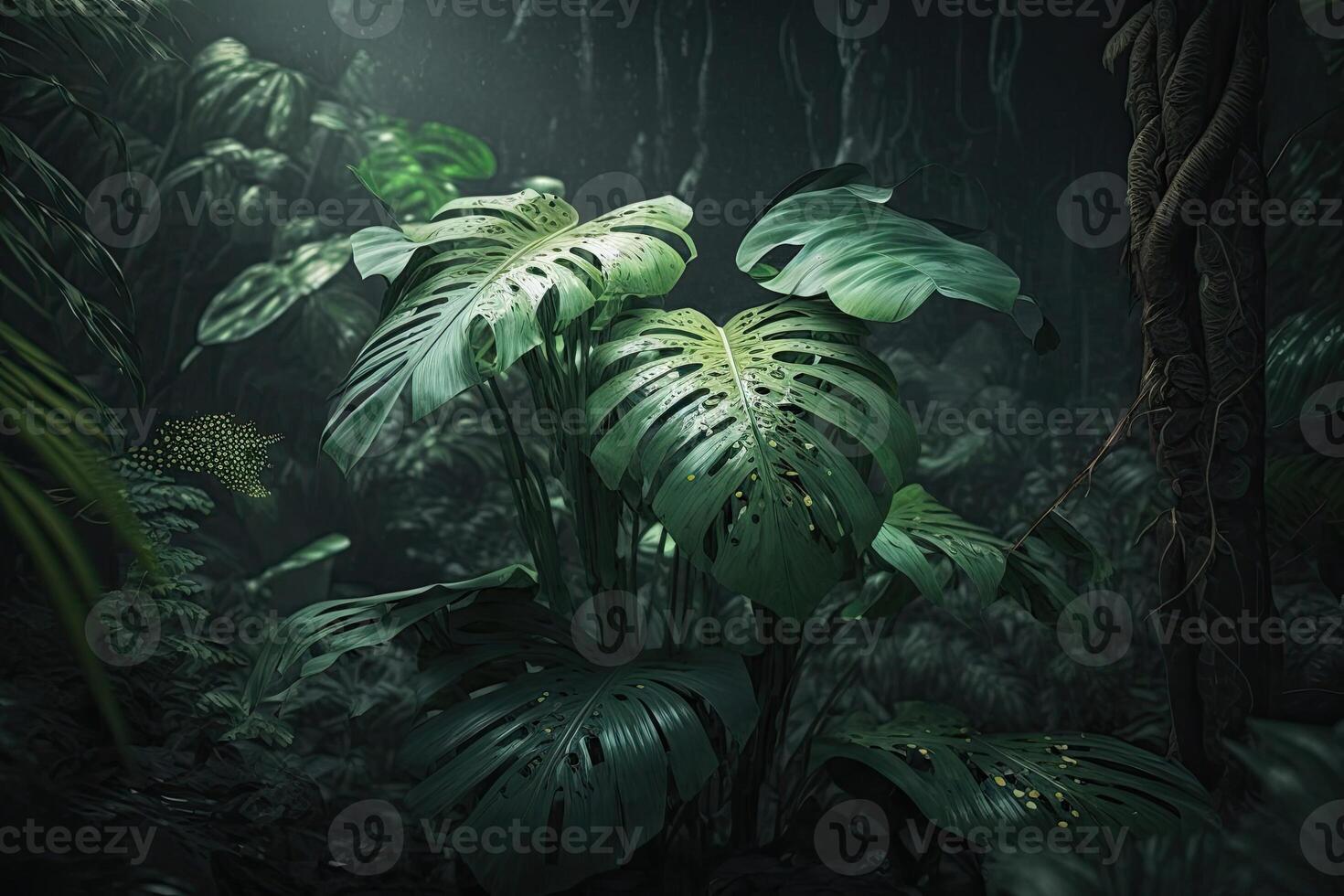 asiatique vert tropical jungle forêt tropicale dans jour avec Soleil lumière ai généré photo