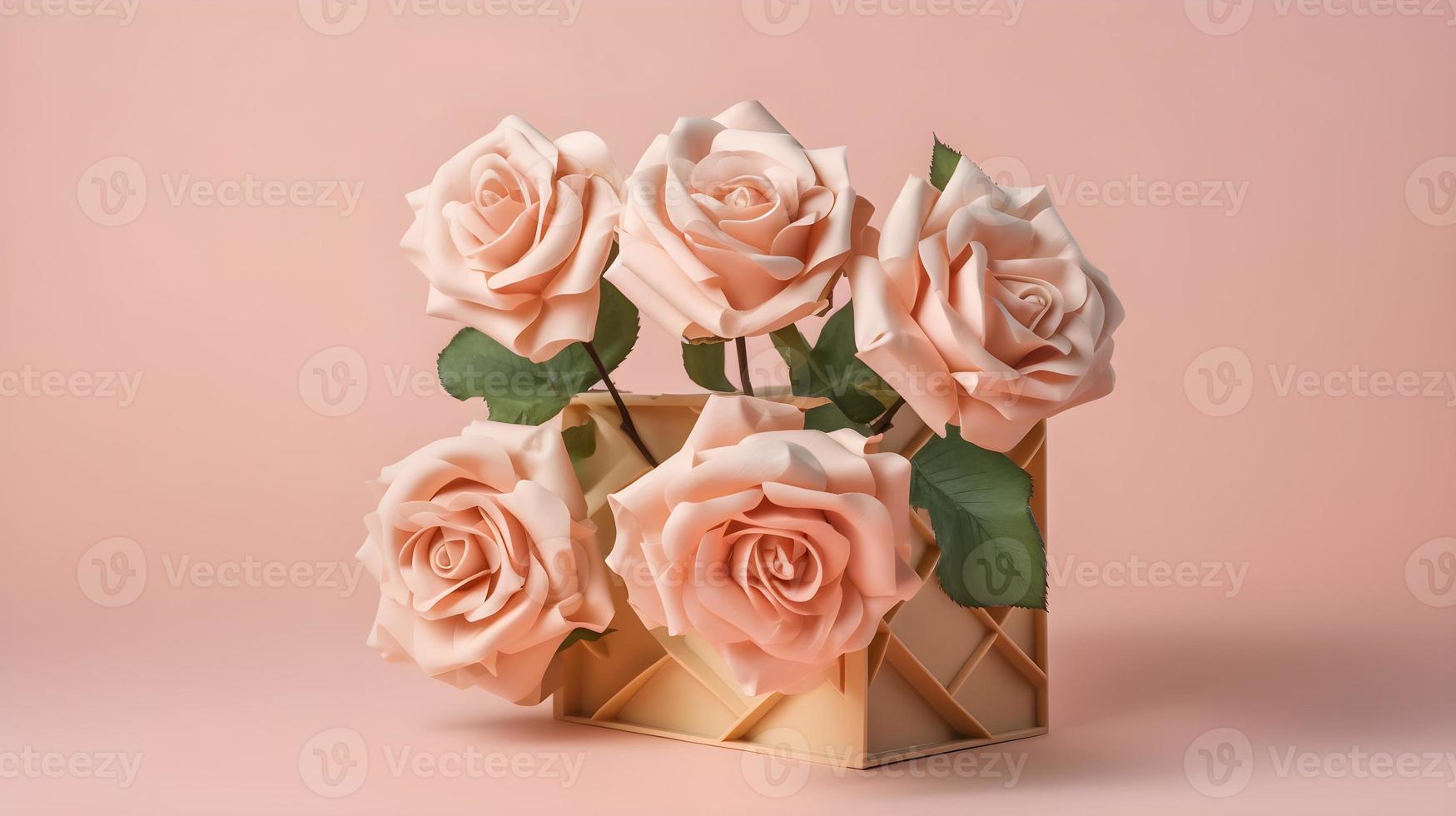 lévitation pastel rose Rose bouquet sur isolé beige pour beauté produit promotion ou texte photo