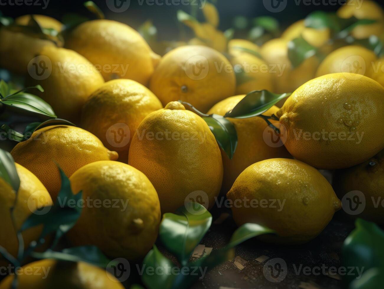 magnifique biologique Contexte de fraîchement choisi citrons établi avec génératif ai La technologie photo